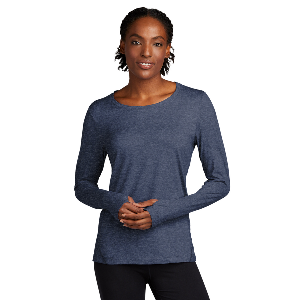 Sport-Tek Ladies Dark Denim Heather Baselayer Long Sleeve Crew