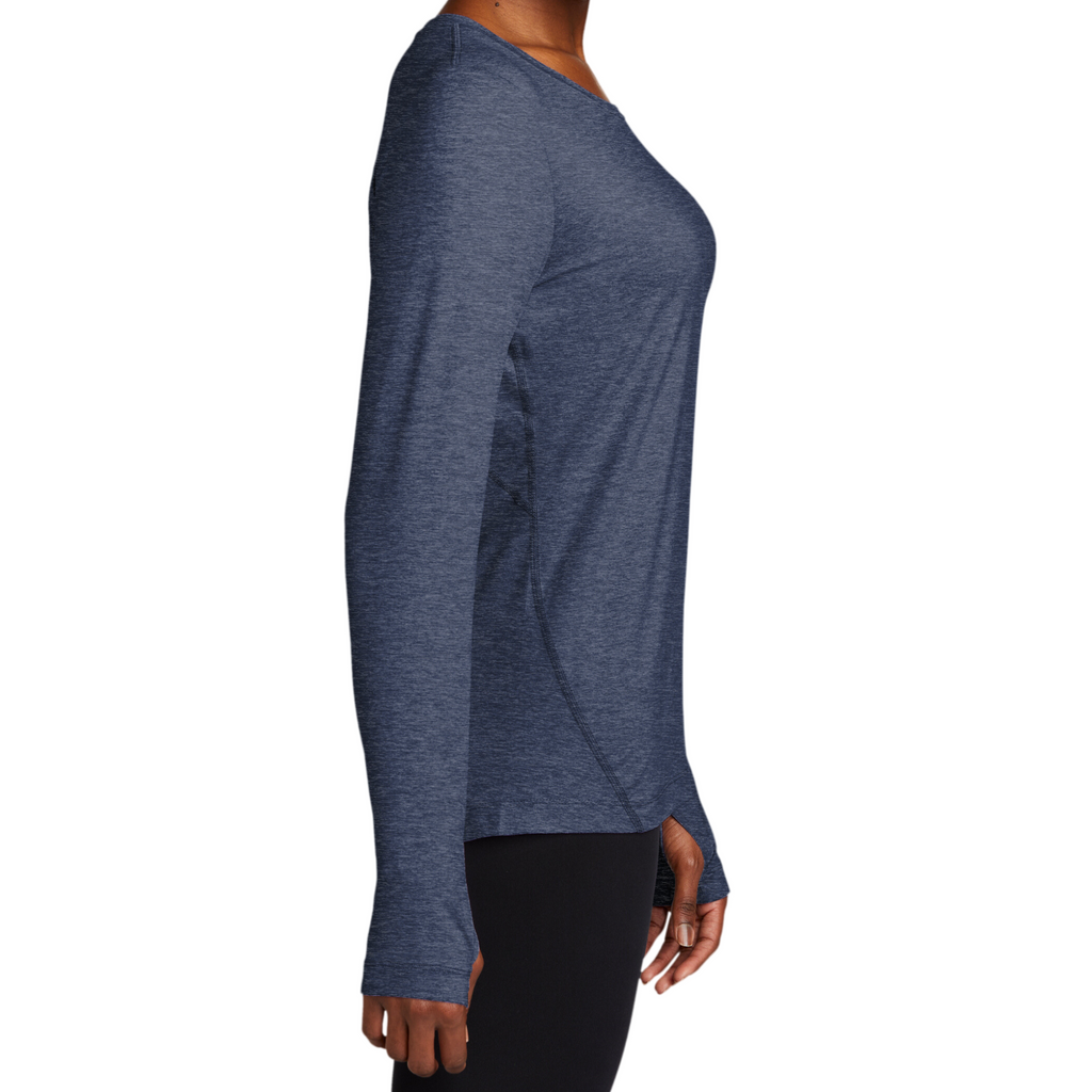 Sport-Tek Ladies Dark Denim Heather Baselayer Long Sleeve Crew
