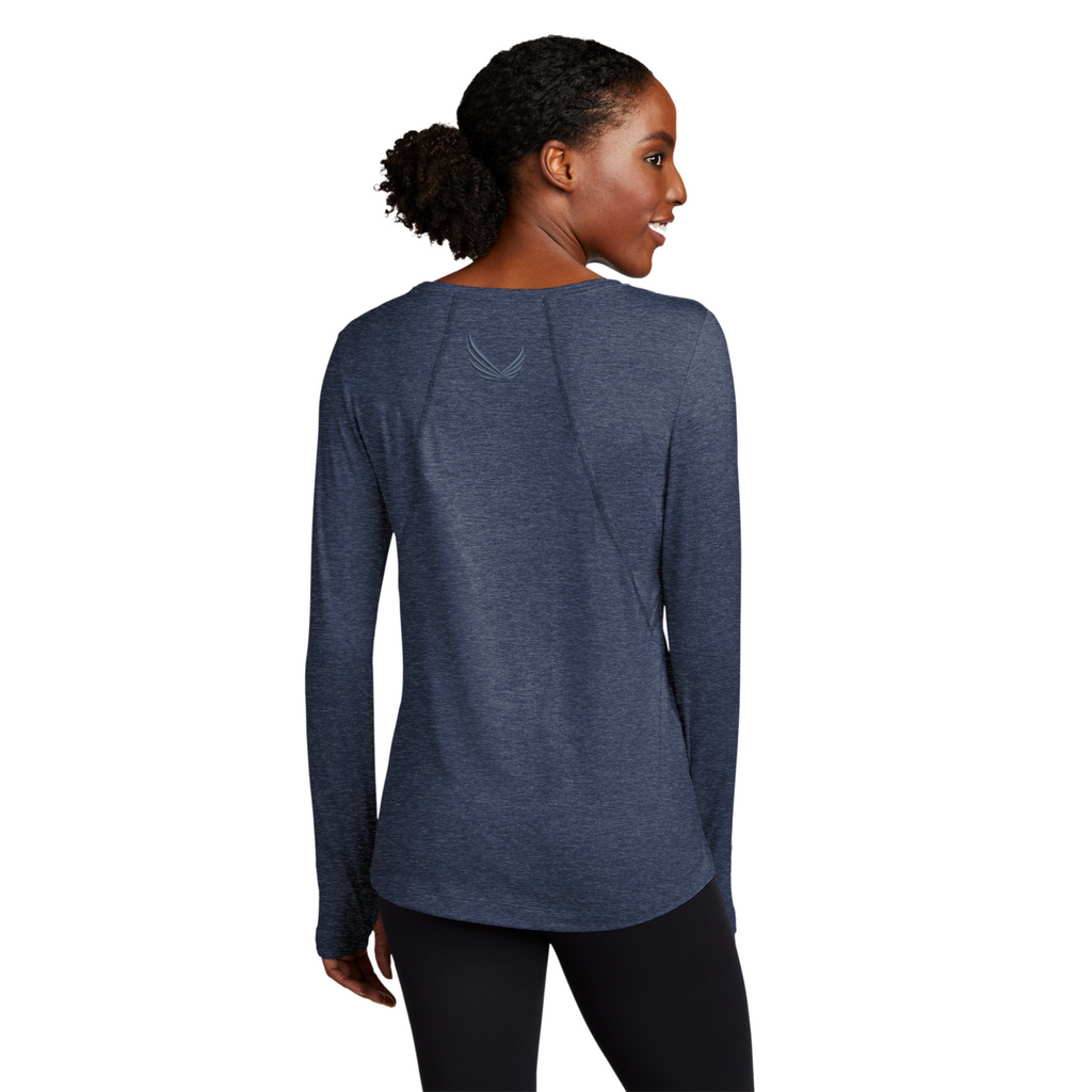 Sport-Tek Ladies Dark Denim Heather Baselayer Long Sleeve Crew