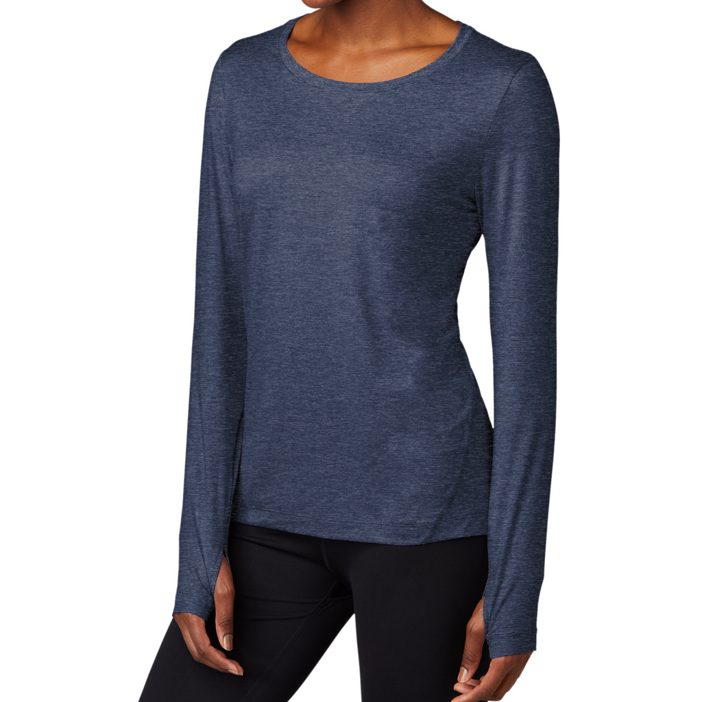 Sport-Tek Ladies Dark Denim Heather Baselayer Long Sleeve Crew