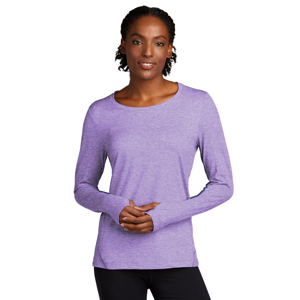 Sport-Tek Ladies Dark Denim Heather Baselayer Long Sleeve Crew
