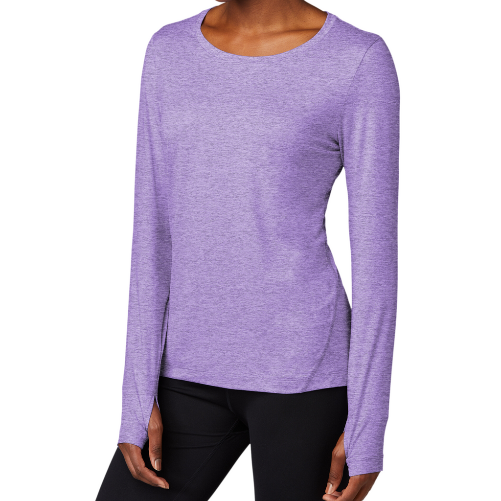 Sport-Tek Ladies Dark Denim Heather Baselayer Long Sleeve Crew