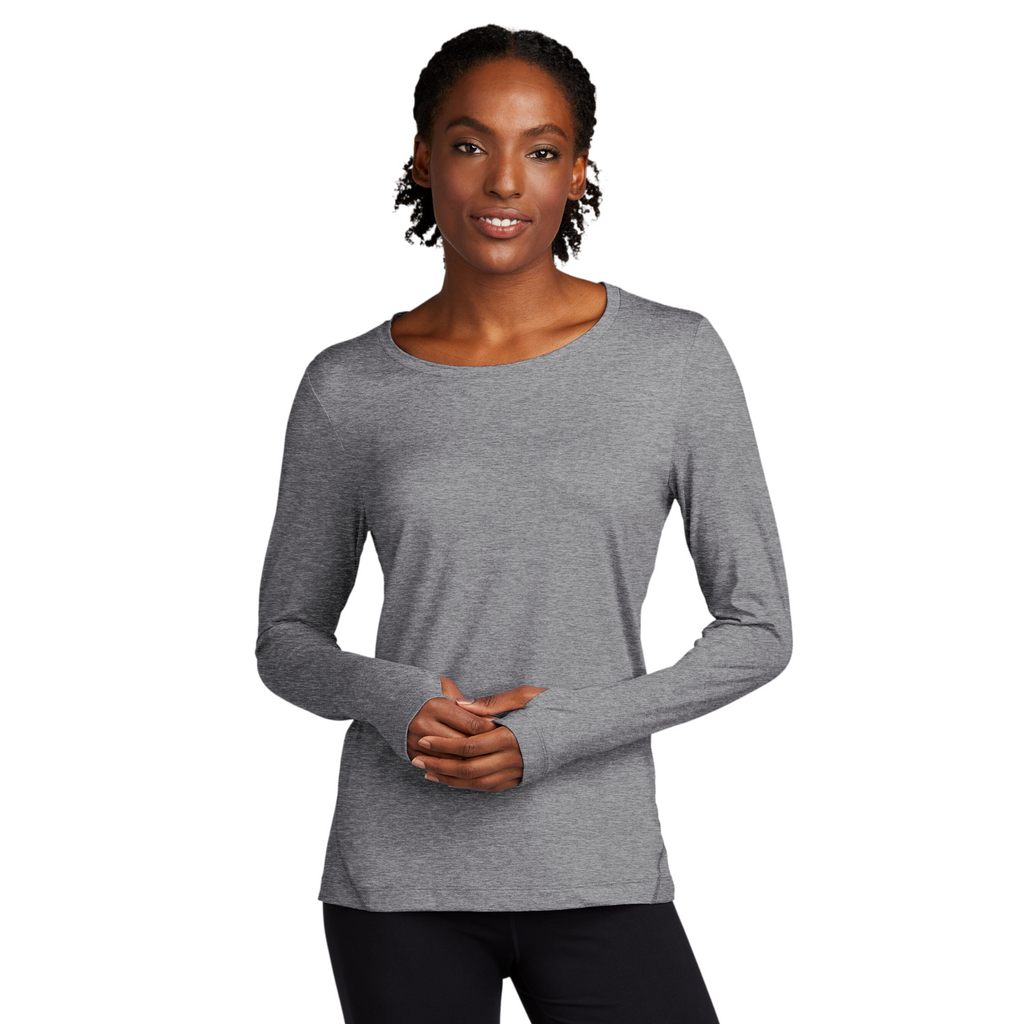Sport-Tek Ladies Grey Heather Baselayer Long Sleeve Crew